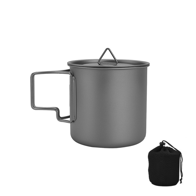 Camping Cooking Pack - チタン製キャンプマグ 折りたたみハンドル付き 軽量ポータブルアウトドアカップ クッキングセット ハイキング旅行用調理器具
