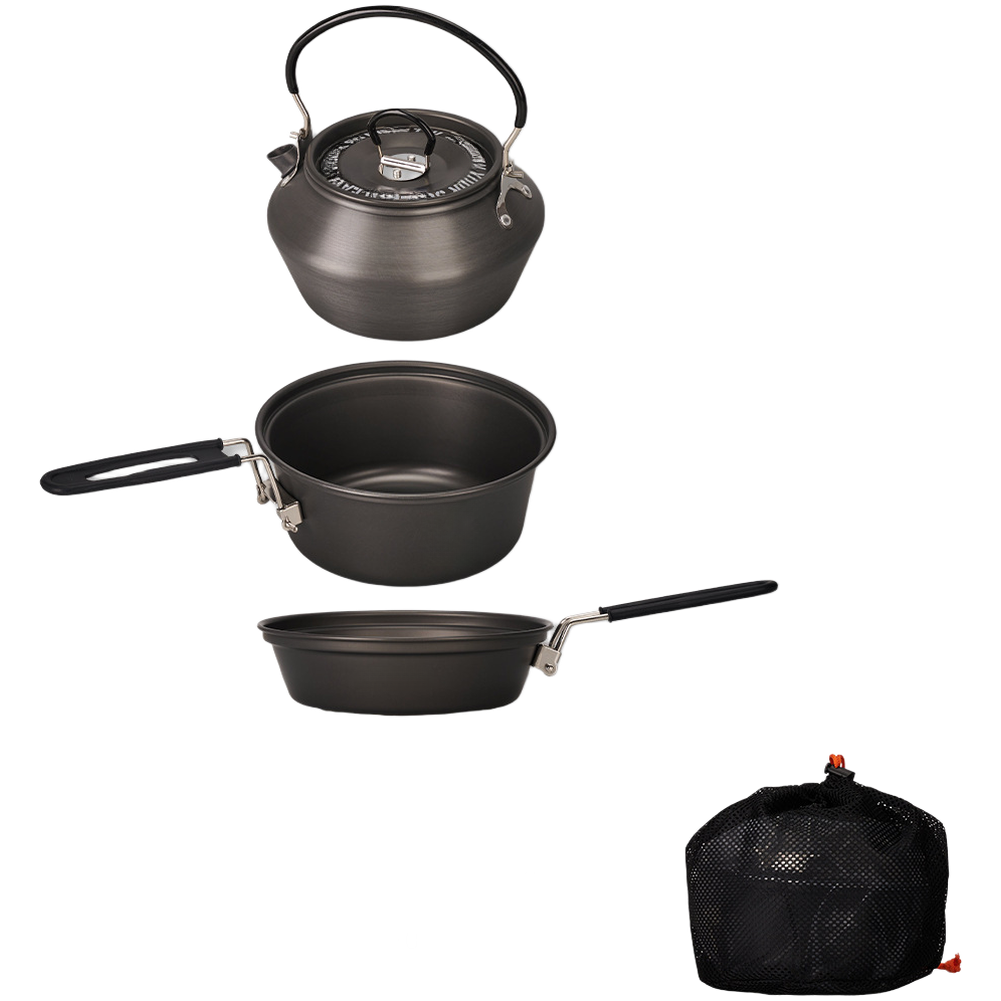 Camping Cooking Pots And Pans Set - 軽量アルミ合金キャンプ調理器具セット 3 ピースポットパンケトル用屋外調理ハイキングバックパッキングギアパーツ