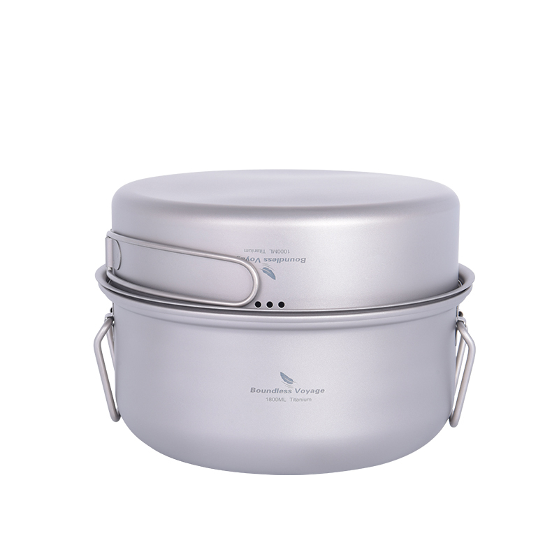 Camping Cooking Pots And Pans Set - バウンドレスボヤージュ チタン製蒸し器 アウトドアキャンプ調理器具セット ストックポット、フライパン、スープパン付き調理キット