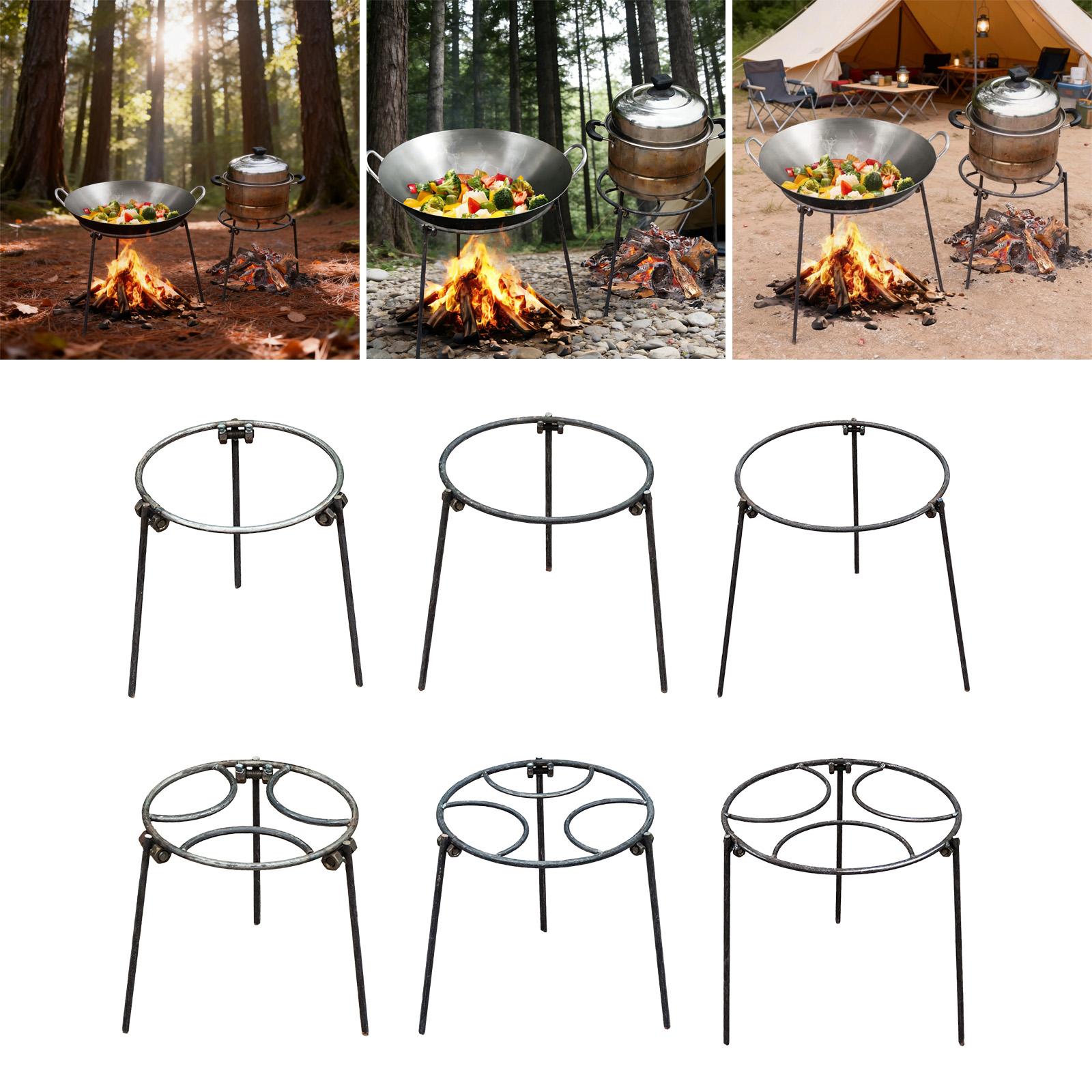 Camping Cooking Open Fire - キャンプファイヤー三脚、ダッチオーブン多目的中華鍋ホルダー、焚き火調理スタンド折りたたみ式キャンプグリル、裏庭グリルBBQ芝生用