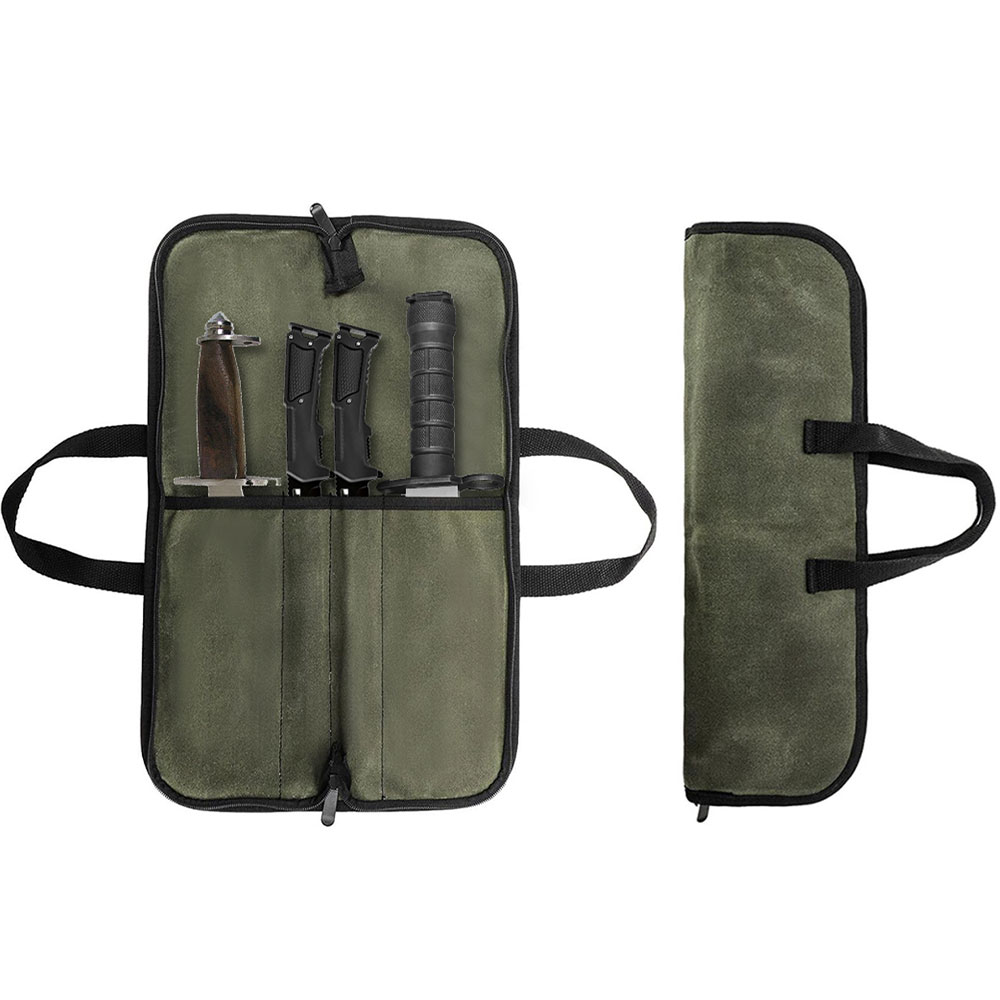 Camping Cooking Pack - ワックスキャンバス製ナイフロールバッグ、多機能ポータブルシェフナイフ収納ケース、戦術用キャリーバッグ、料理やキャンプ用ツール用ナイフバッグ