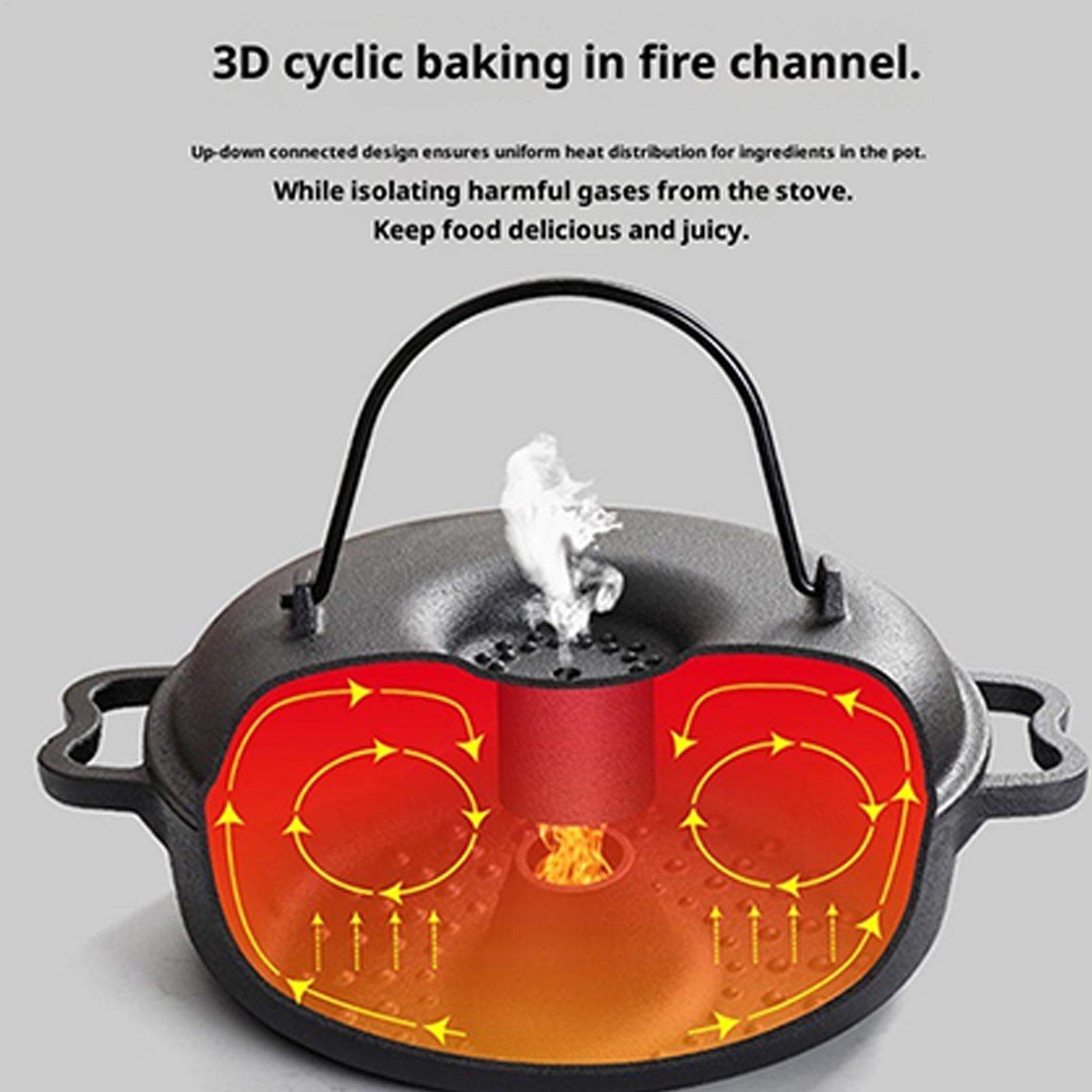 Camping Cooking Cast Iron - 焦げ付き防止の調理器具、取っ手付き鋳鉄製キャンプダッチオーブン、蓋付き、揚げ物、焼き物、煮込み料理用