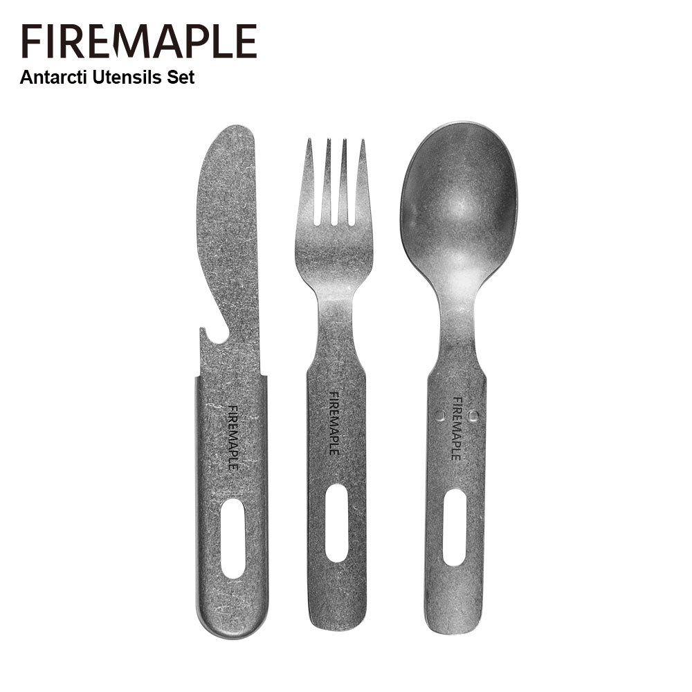 Camping Cooking And Dining Set - 304ステンレス製キャンプカトラリー、3in 1調理器具セット、フォーク、ナイフ、スプーン、屋外食器、調理器、ポータブル、ファイヤーマプル