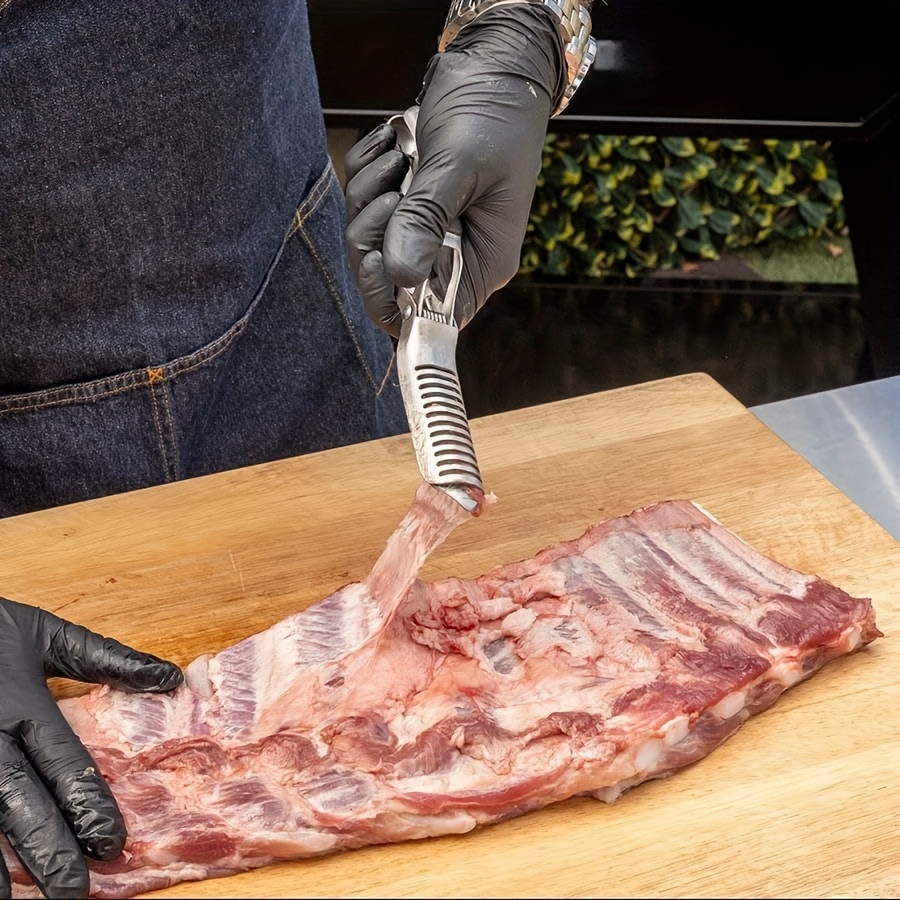 Charcoal Chimney Starter - 1個のリブ膜除去ツール - 人間工学に基づいたハンドル付きステンレススチールBBQリブスキナー、肉の準備、モダンなキッチン用品