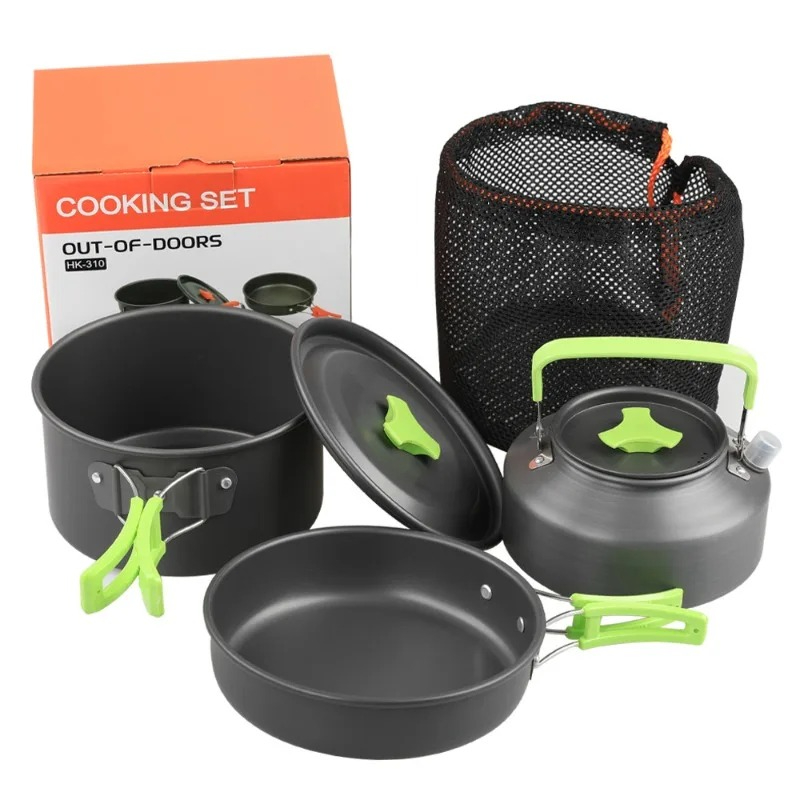 Camping Cooking Pack - キャンプ用調理器具セット、アウトドアキッチン用品セット、アルミ製携帯食器、鍋、ボウル、ケトル、ハイキング、ピクニック用品