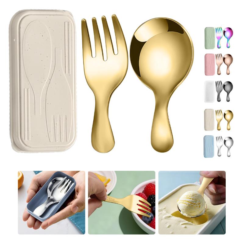 Camping Cooking Box - ステンレス鋼食器セットスプーンフォーク 2Pc ポータブルボックス付きアウトドアキャンプカトラリーランチハイキングキャンプ調理旅行食器
