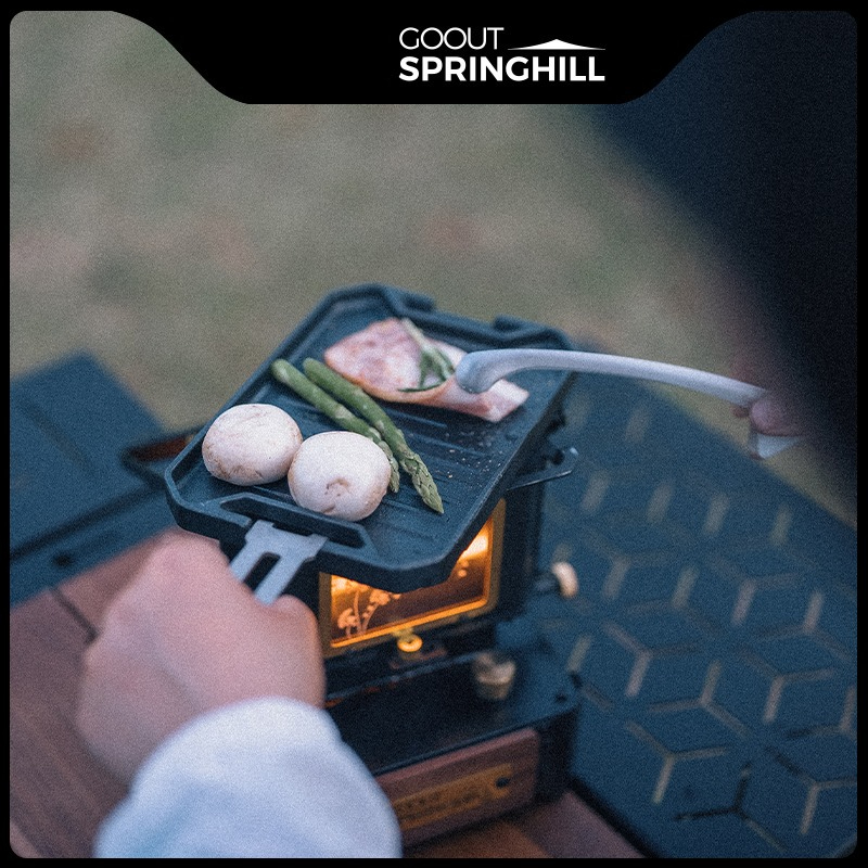 Camping Cooking Box - COOUT SPRINGHILL アウトドアミニグリルパン 軽量キャンプ用ポータブルスパイダーオーブングリルパン 火傷防止ハンドル付き