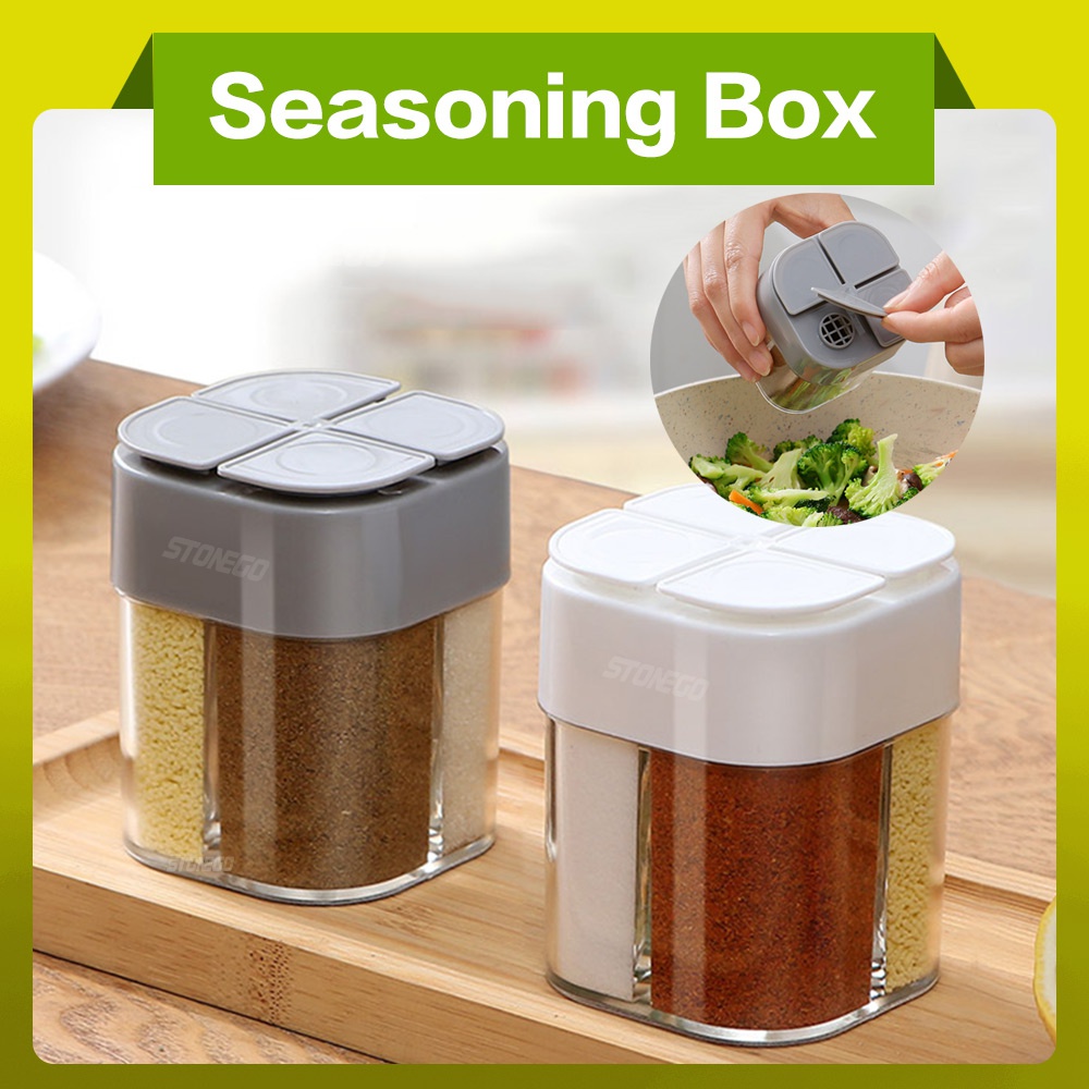 Camping Cooking Essentials - 4 in 1 プラスチックディスペンサー キャンプスパイスコンテナ 密閉蓋付き