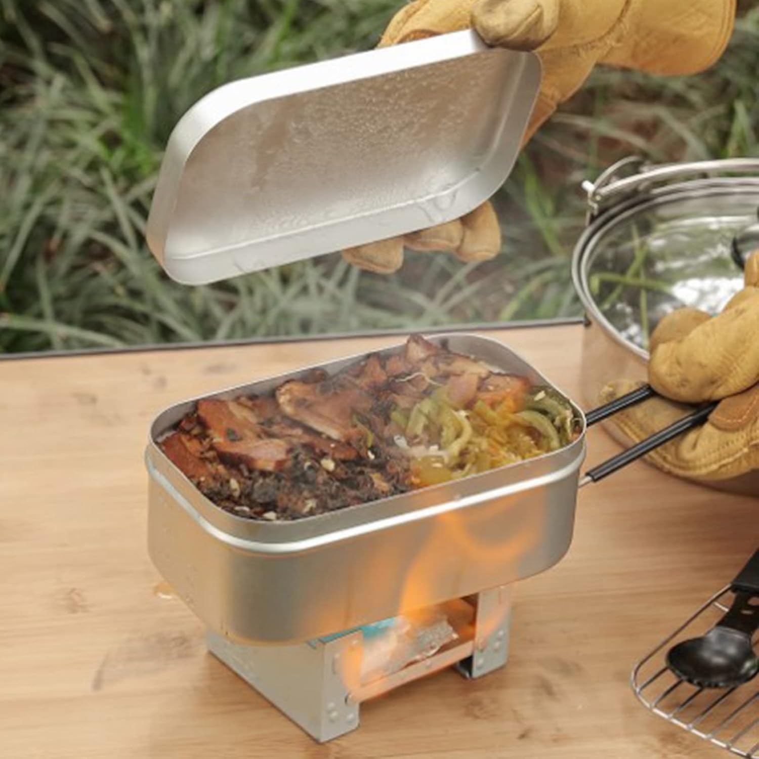 Camping Cooking Box - 折りたたみ弁当箱ハンドル、大人用ランチコンテナ、アルミキャンプ調理器具、ピクニック、キャンプ、ハイキング用ランチボックス
