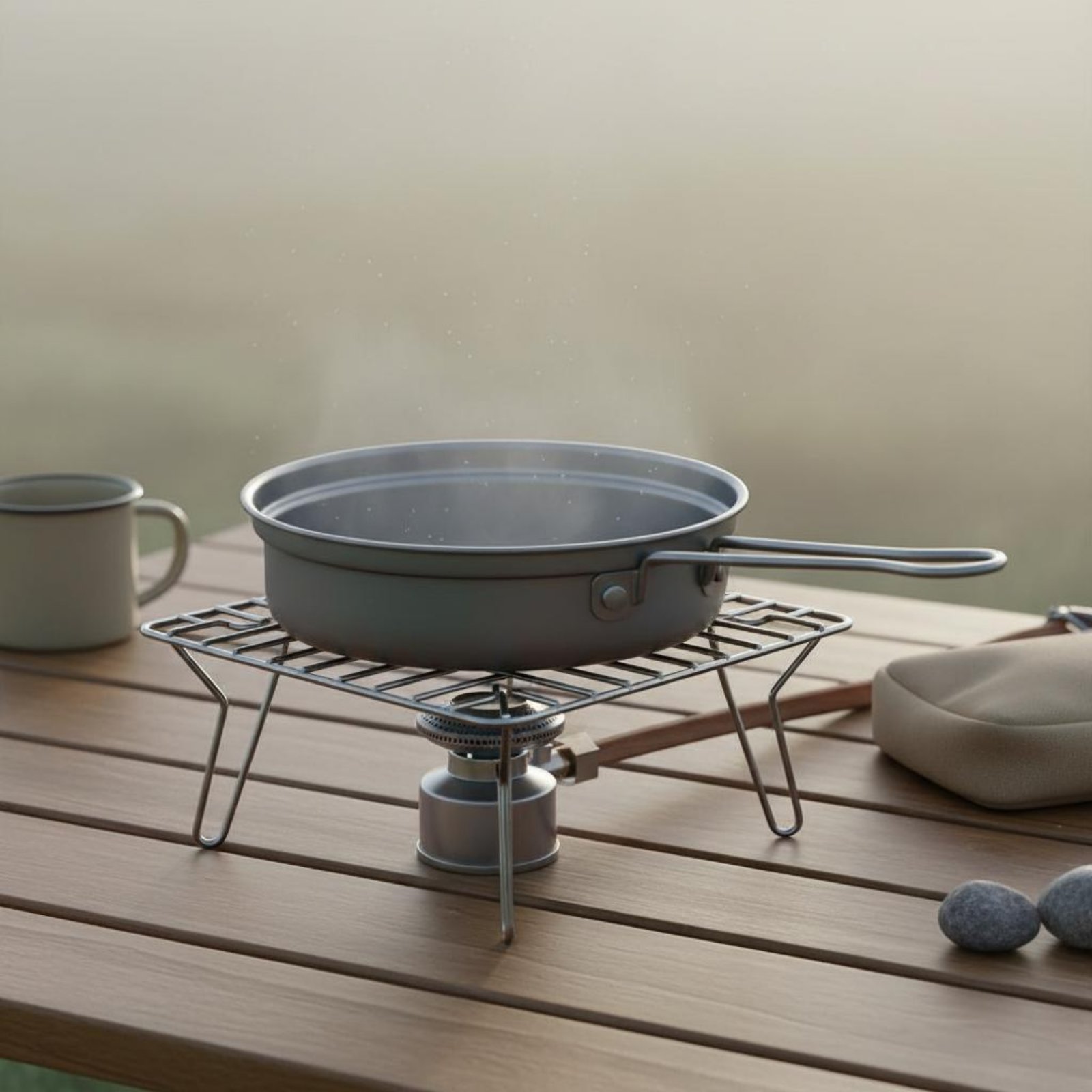 Camping Cooking Dining Set - 2ピースメタルキャンプクックセット高強度バックパッキング調理器具キット軽量金属ポット折りたたみハンドル付きアウトドアダイニング用