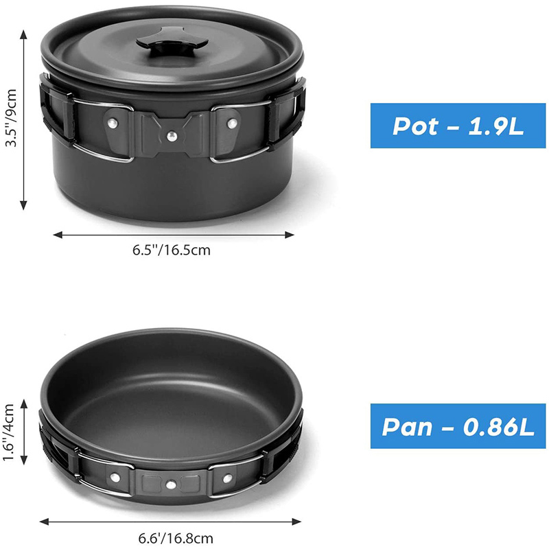 Camping Cooking Pots And Pans Set - 1 セット屋外ポットパンキャンプ調理器具ピクニック調理セットノンスティック食器折りたたみ式スプーンフォークナイフケトルカップ付き