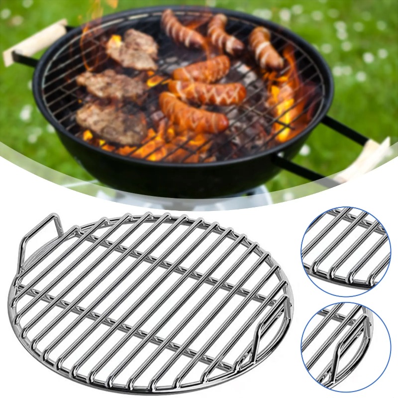 Camping Cooking Cast Iron - バーベキューラック、グリル格子交換用、丸型40cm鋳鉄グリル格子、ステンレス鋼製丸型調理用格子、屋外キャンプ用
