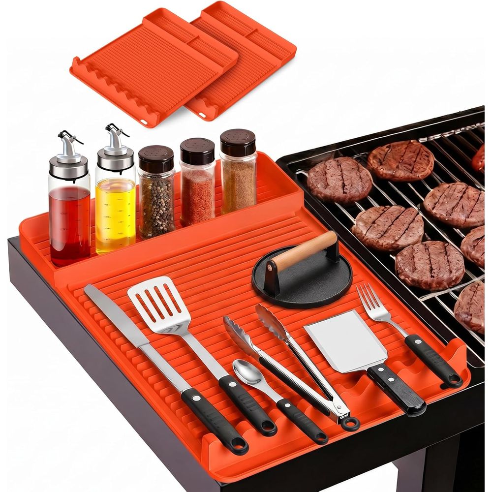 Camping With Cooking - 耐熱シリコングリルマット - 16x11.5インチ 滑り止めBBQツールマット、屋外調理、キャンプ、テールゲーティング、男性用グリルマット（オレンジ）