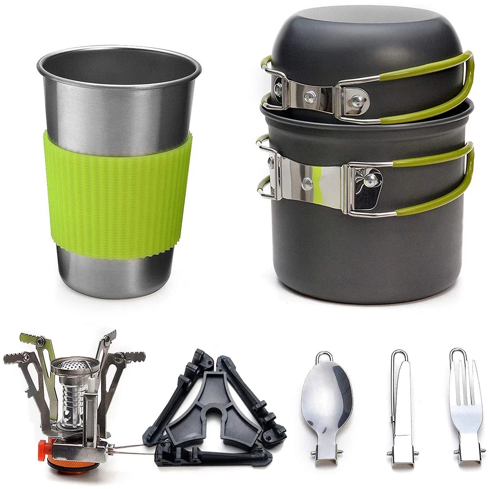 Camping Cooking Pack - キャンプ調理器具キット ストーブ付き アウトドアクッキングセット アウトドアポット 旅行食器 キッチン