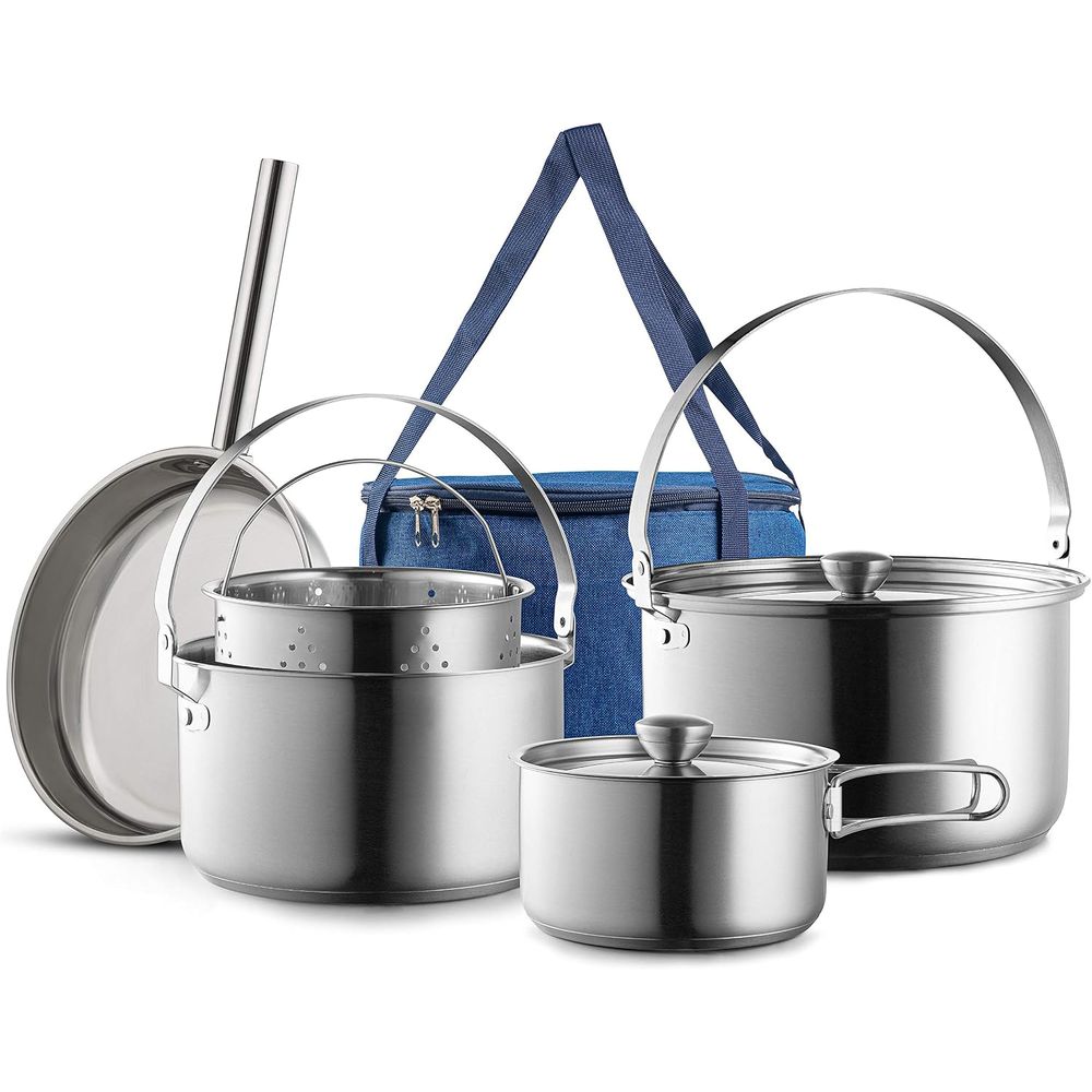 キャンプ用調理器具セット 304ステンレス鋼 8点セット 鍋 - Camping Cooking Open Fire のレビューと価格