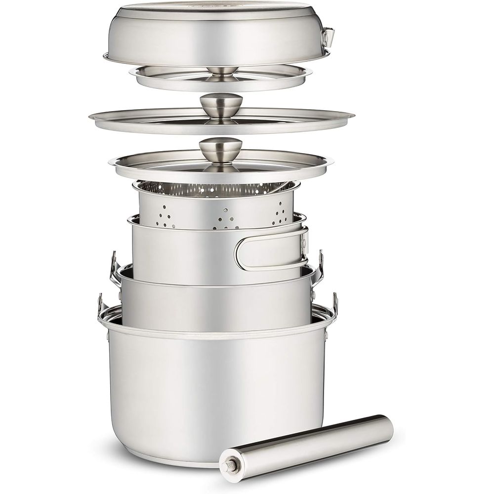 キャンプ用調理器具セット 304ステンレス鋼 8点セット 鍋 - Camping Cooking Open Fire のレビューと価格