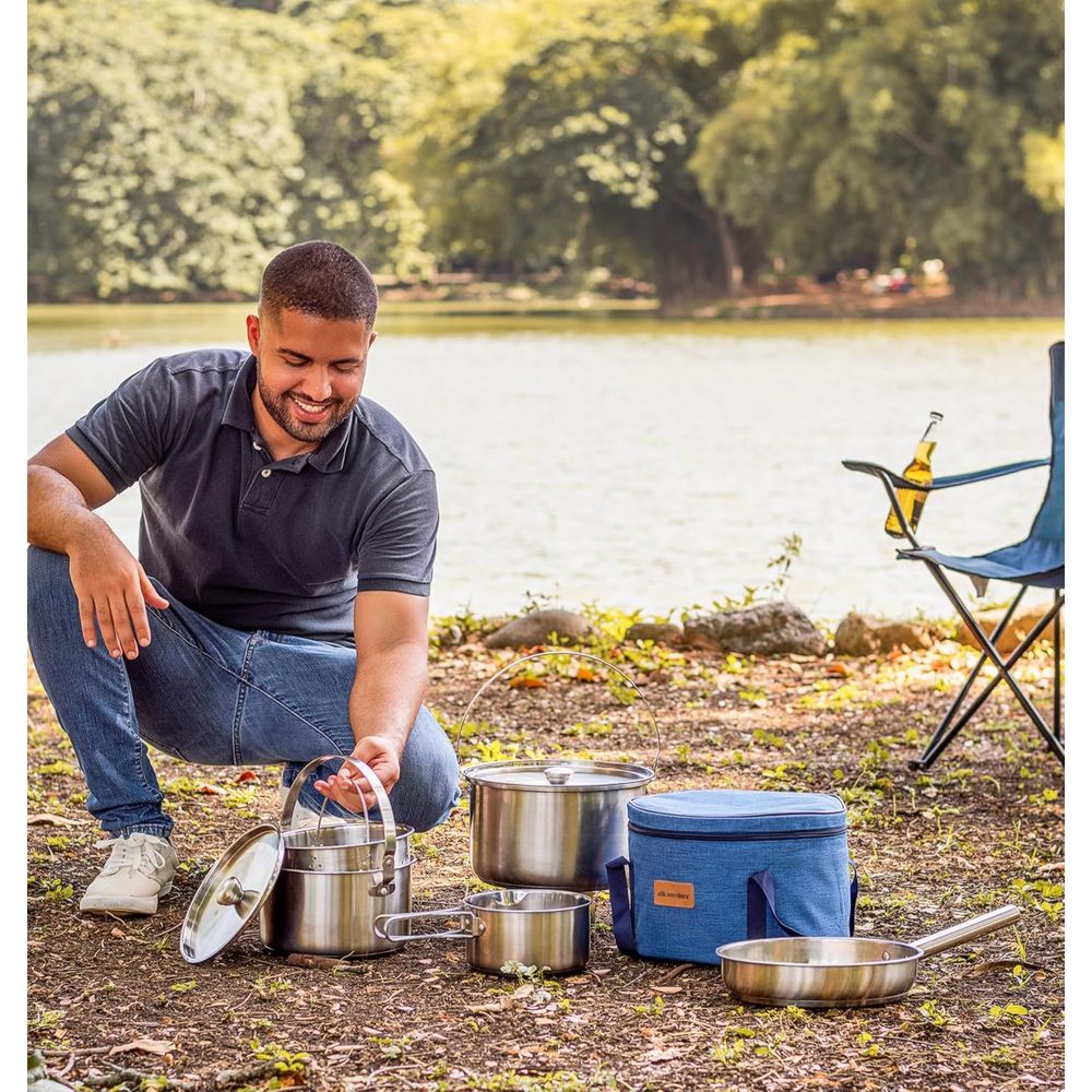 キャンプ用調理器具セット 304ステンレス鋼 8点セット 鍋 - Camping Cooking Open Fire のレビューと価格
