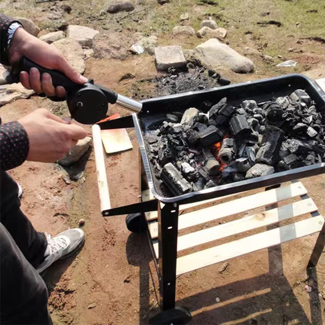 屋外調理バーベキューブロワーポータブルハンドクランクファンエ - Camping Cooking Essentials のレビューと価格