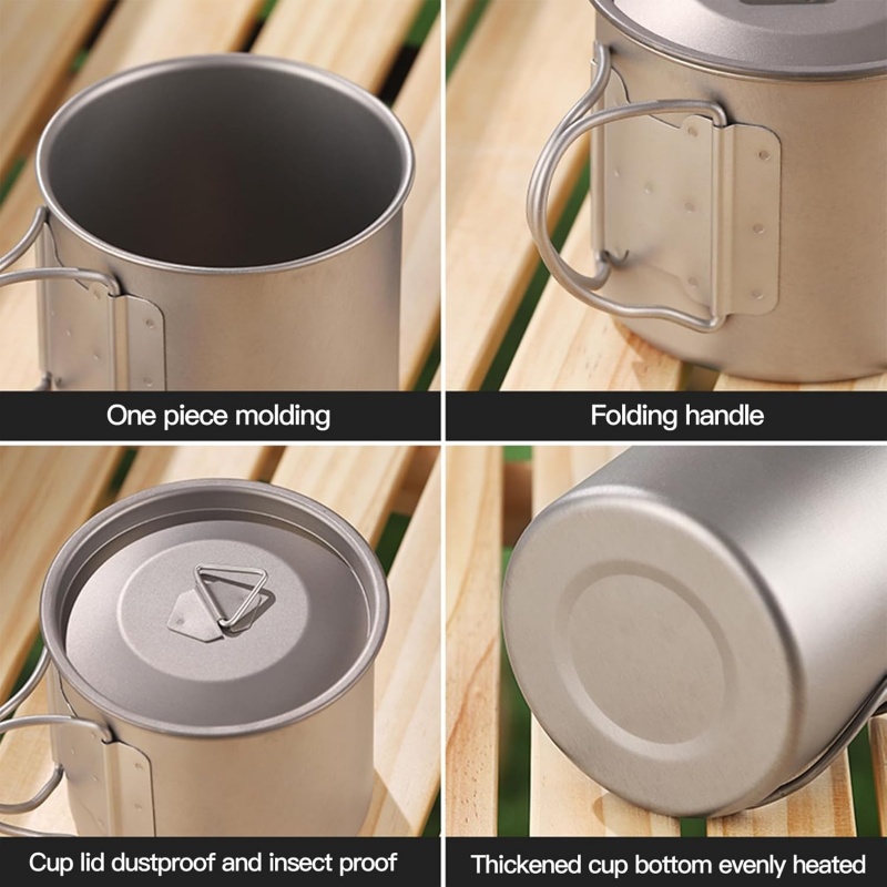 チタン製キャンプマグ 折りたたみハンドル付き 軽量ポータブル - Camping Cooking Pack のレビューと価格