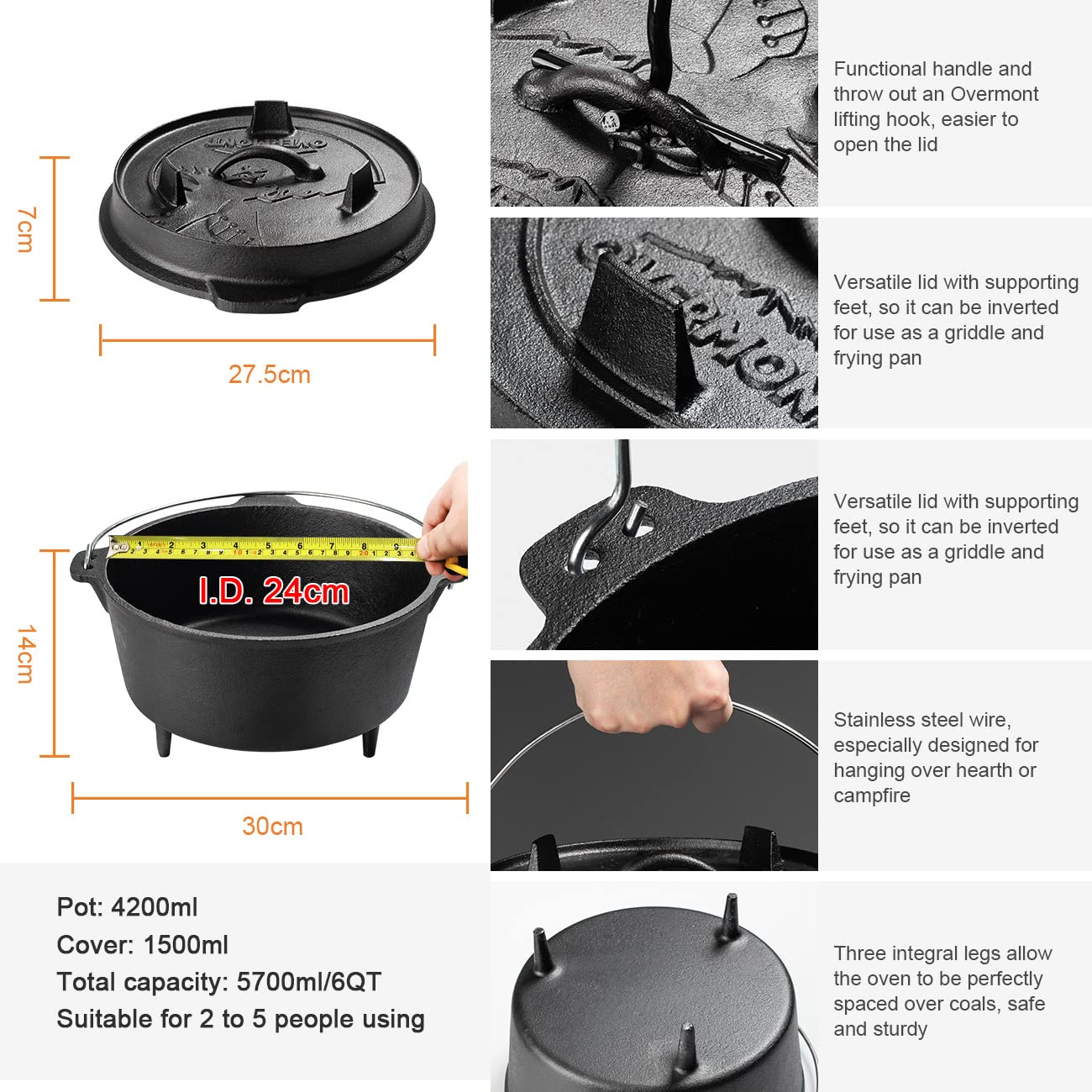 プレシーズン鋳鉄蓋、キャンプドッチオーブン、プレシーズンのス - Camping Cooking Dutch Oven のレビューと価格