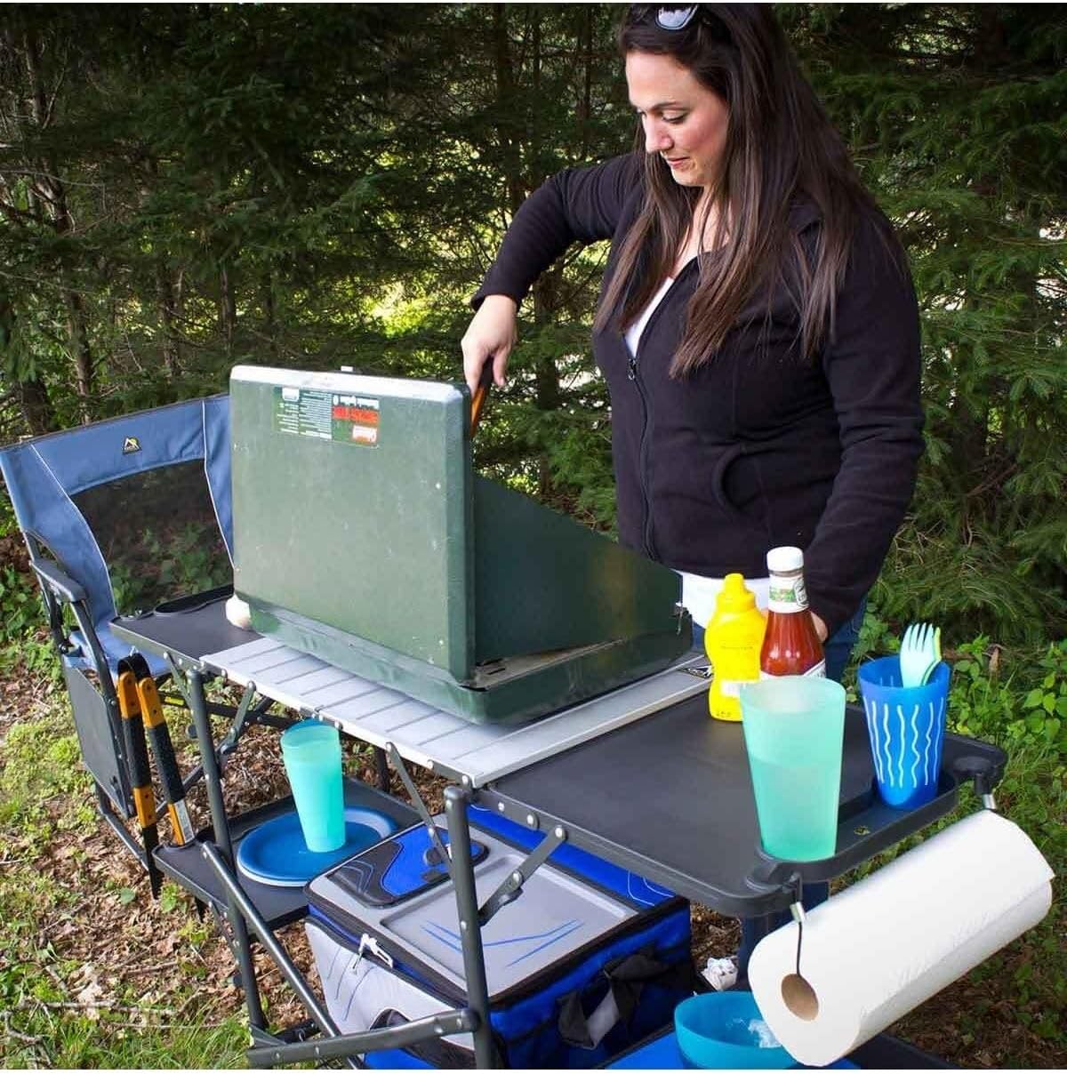スリム折りたたみ式ポータブルキャンプキッチンテーブル、耐熱ト - Camping With Cooking のレビューと価格