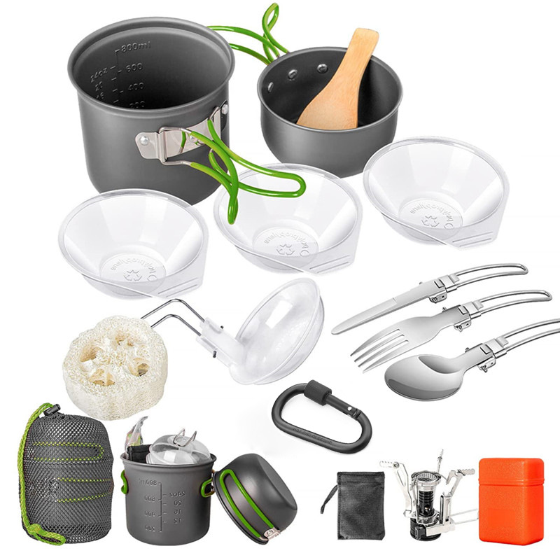 キャンプ用調理器具キット、ストーブとボウル付きキャンプ用鍋セ - Camping Cooking Pots And Pans Set のレビューと価格