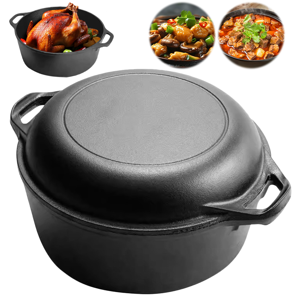 2 in 1 鋳鉄ダッチオーブン鍋、デュアルハンドル付きスキ - Camping Cooking Cast Iron のレビューと価格