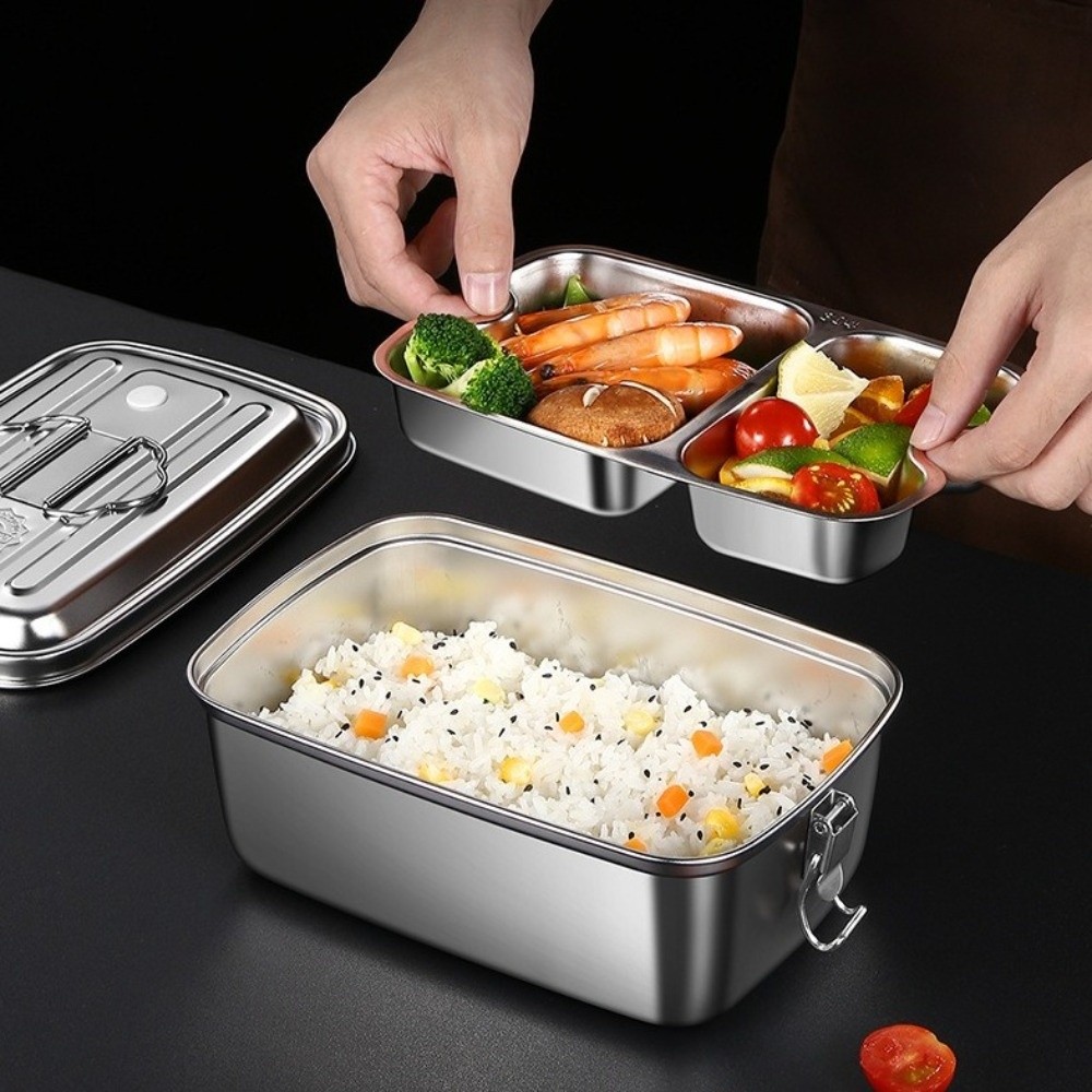 二層ステンレス製ランチボックス、仕切り付き、漏れ防止、電子レ - Camping Cooking Box のレビューと価格