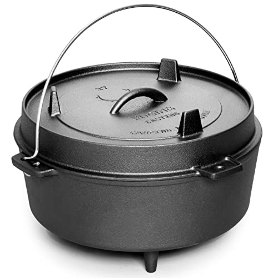 プレシーズン加工済みの鋳鉄製ダッチオーブン、スキレット蓋付き - Camping Cooking Dutch Oven のレビューと価格