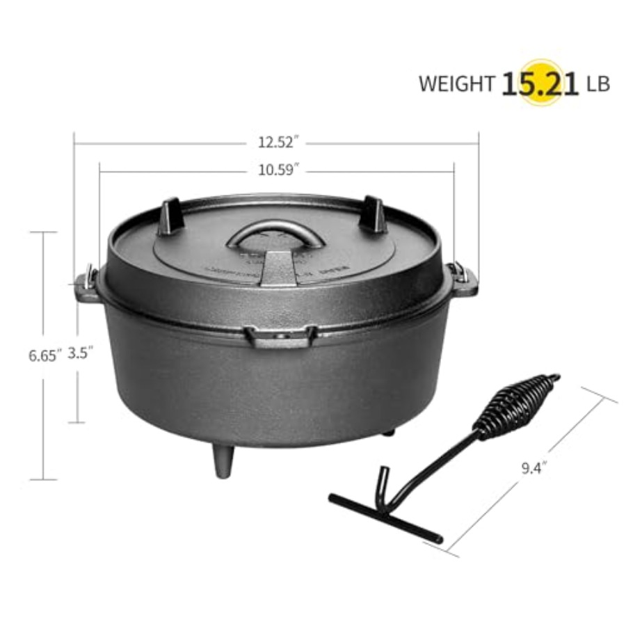 プレシーズン加工済みの鋳鉄製ダッチオーブン、スキレット蓋付き - Camping Cooking Dutch Oven のレビューと価格