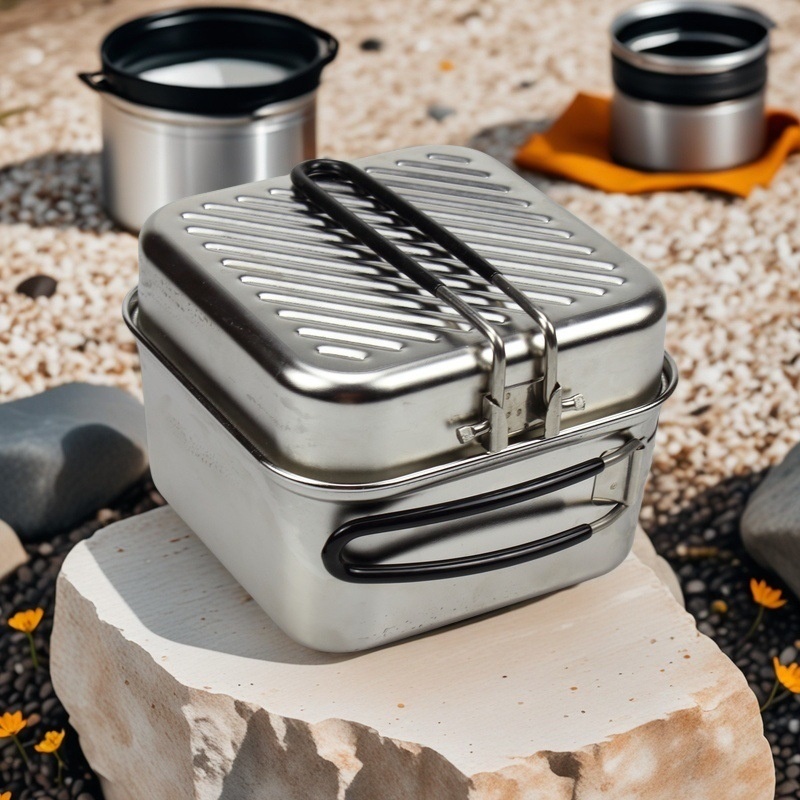 屋外調理用ステンレス製キャンプ鍋セット 軽量1.1L折りたた - Camping Cooking Pots And Pans Set のレビューと価格