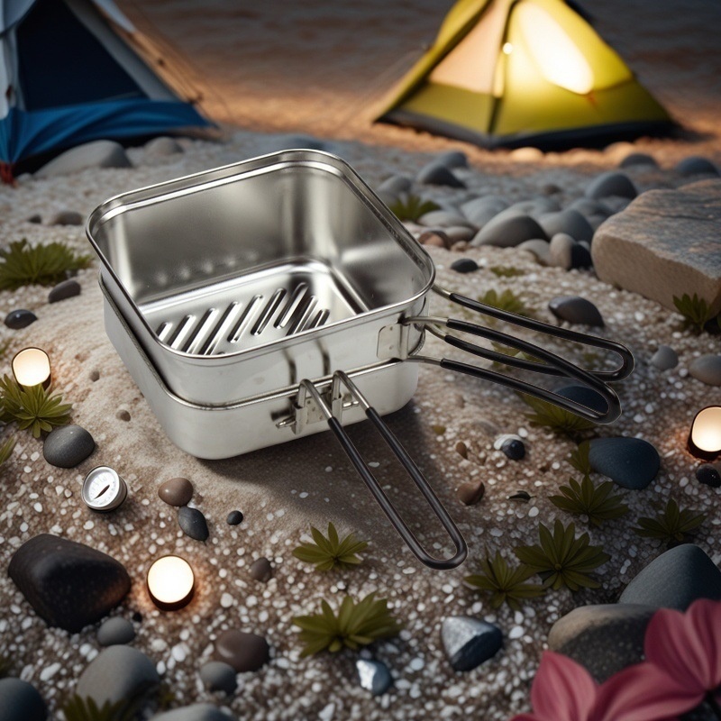 屋外調理用ステンレス製キャンプ鍋セット 軽量1.1L折りたた - Camping Cooking Pots And Pans Set のレビューと価格