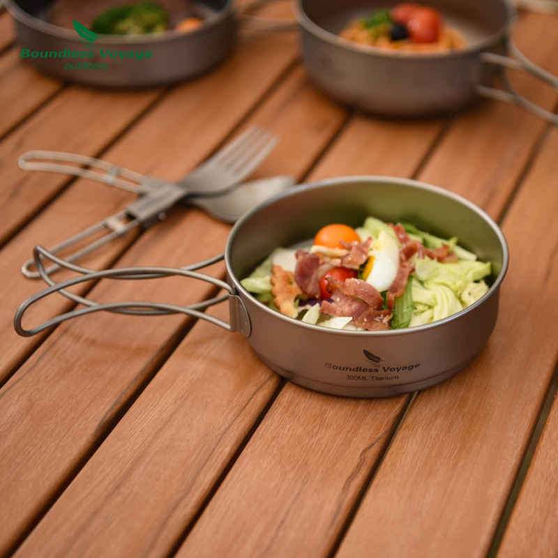 純チタン折りたたみハンドルポットセット、超軽量ポータブル、ア - Camping Cooking Pots And Pans Set のレビューと価格