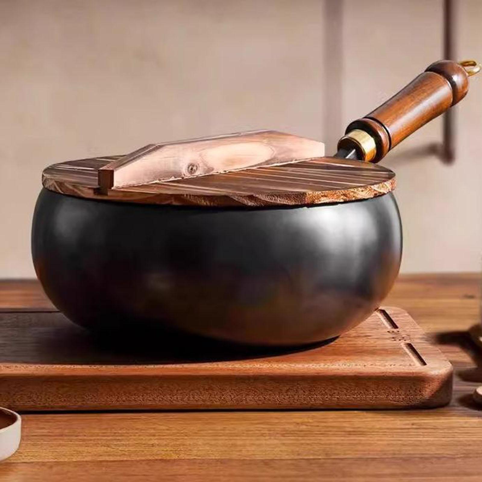 非コーティング中華鍋中華鍋木製蓋沸騰ハンドル調理器具ガス調理 - Camping Cooking Cast Iron のレビューと価格