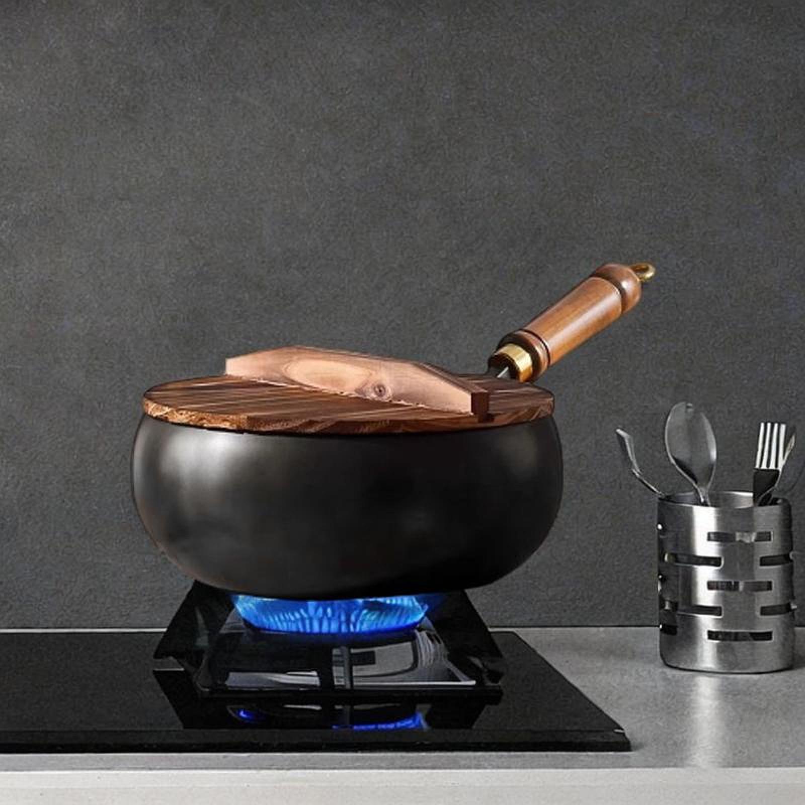 非コーティング中華鍋中華鍋木製蓋沸騰ハンドル調理器具ガス調理 - Camping Cooking Cast Iron のレビューと価格
