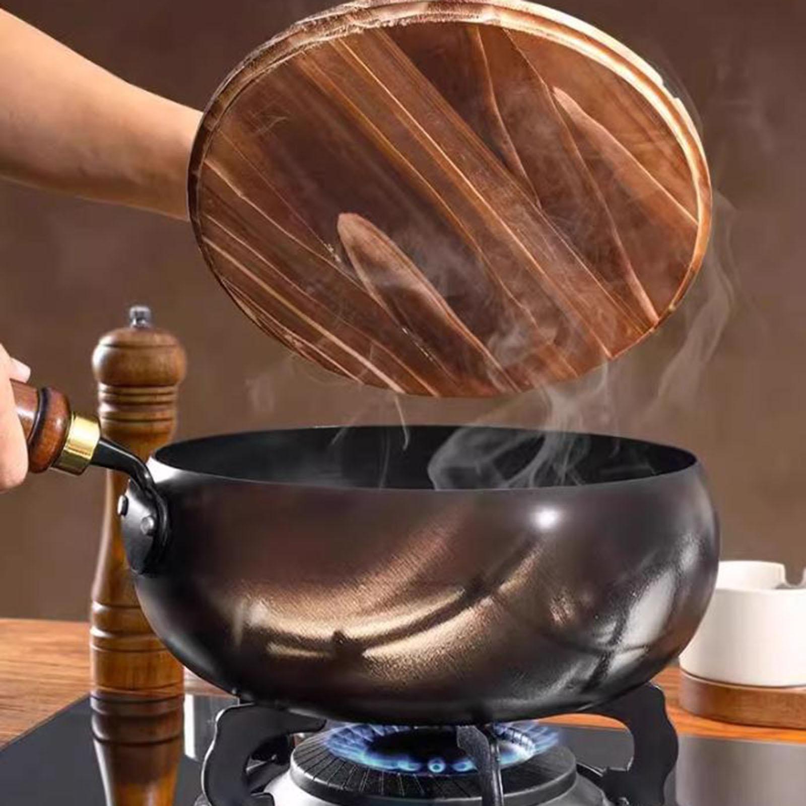 非コーティング中華鍋中華鍋木製蓋沸騰ハンドル調理器具ガス調理 - Camping Cooking Cast Iron のレビューと価格