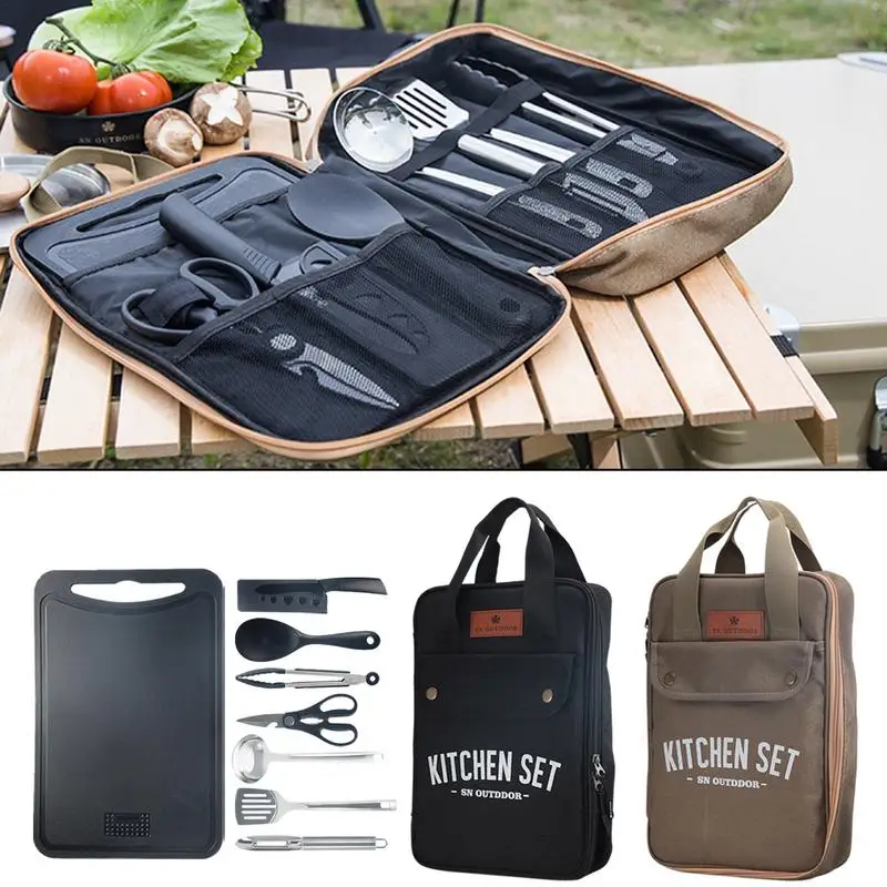 8点セット キャンプキッチン調理器具セット ポータブル屋外旅 - Camping Cooking Pack のレビューと価格