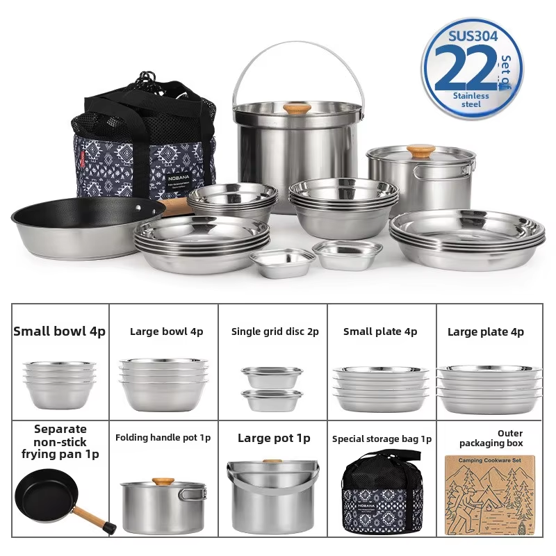NOBANA 最新の屋外ステンレス鋼ポットセットキャンプファ - Camping Cooking Pack のレビューと価格