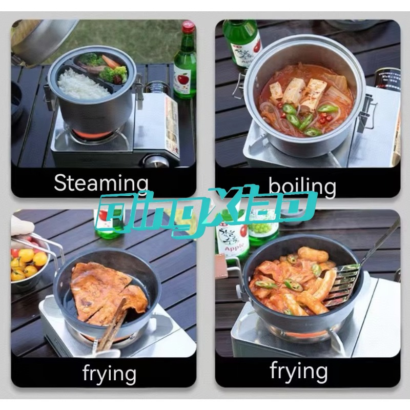 屋外用304ステンレス鋼多機能キャンプ調理器具鍋、蒸し、揚げ - Camping With Cooking のレビューと価格