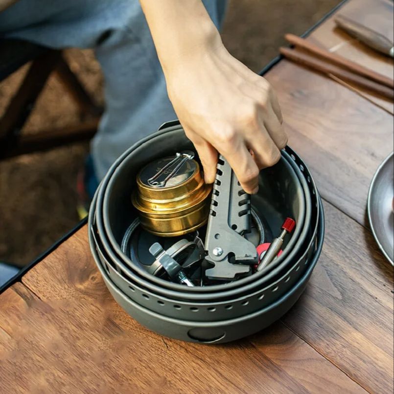 キャンプ用合金製調理鍋フライパンストーブセット XB-Q1  - Camping Cooking Pots And Pans Set のレビューと価格