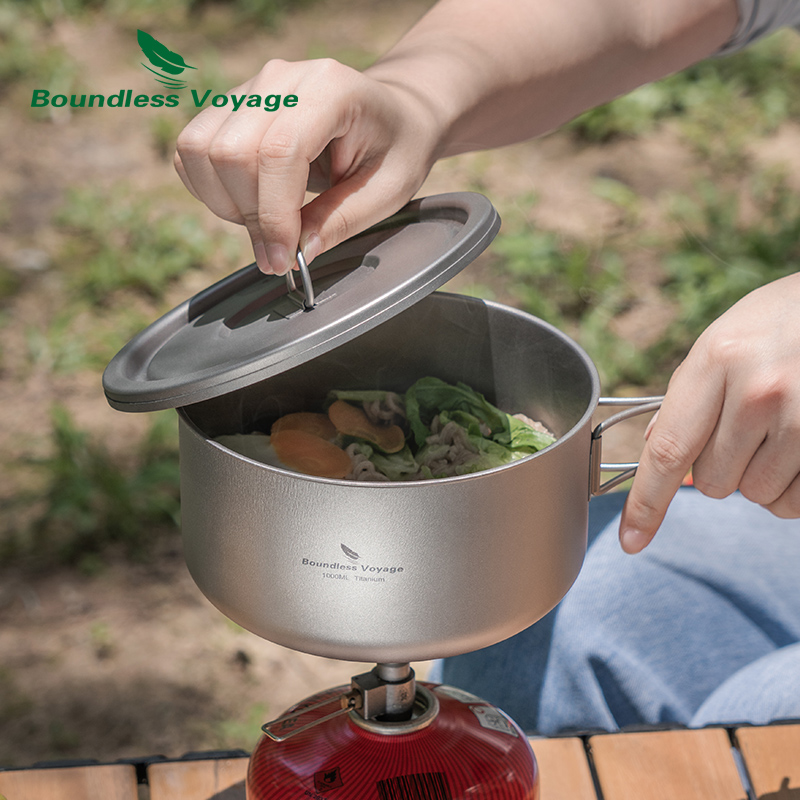 ふた付きのキャンプ用チタンポット,超軽量,屋外料理,単層,弁 - Camping Cooking Box のレビューと価格