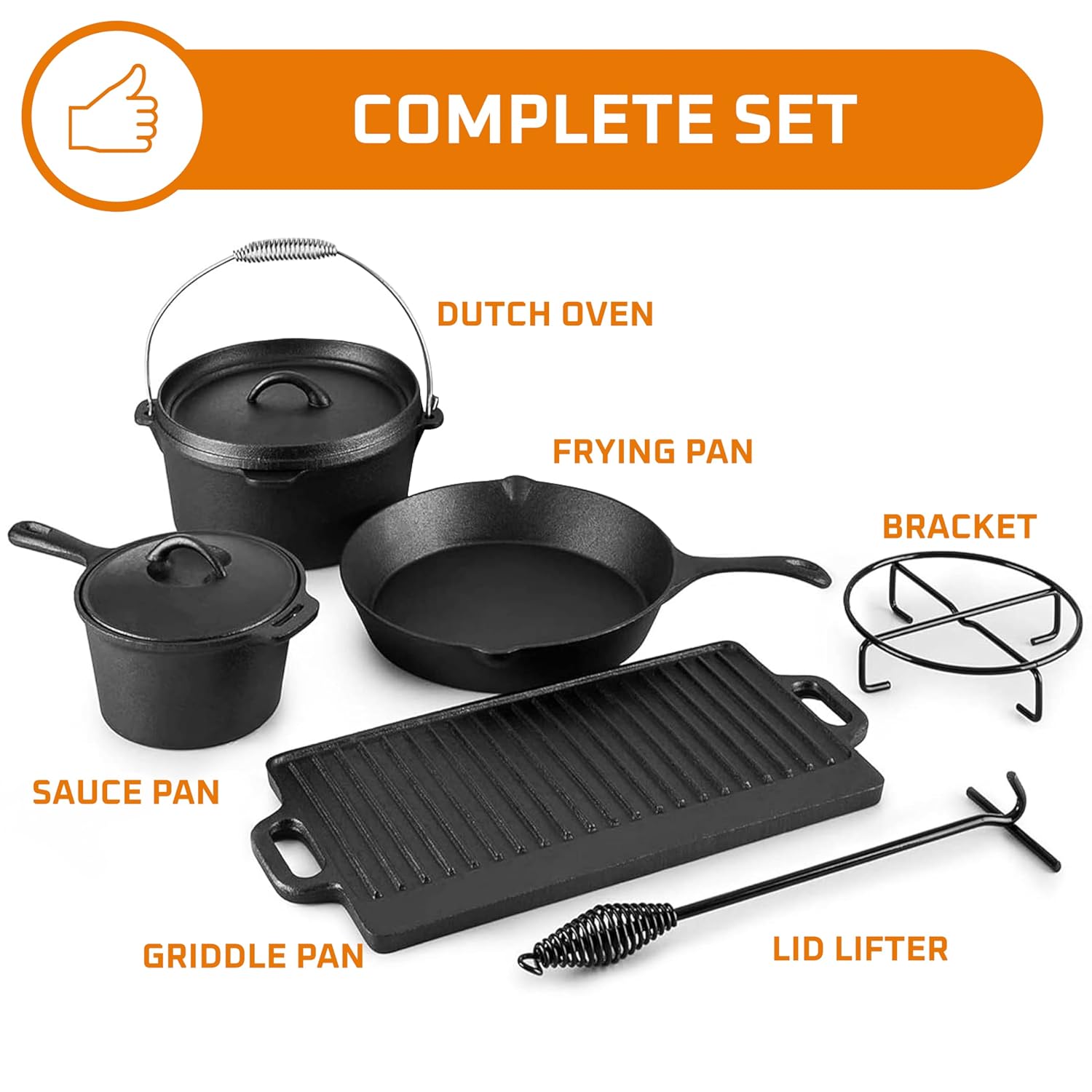 キャンプ用調理器具7点セット。 プレシーズン加工済みの鋳鉄製 - Camping Cooking Dutch Oven のレビューと価格