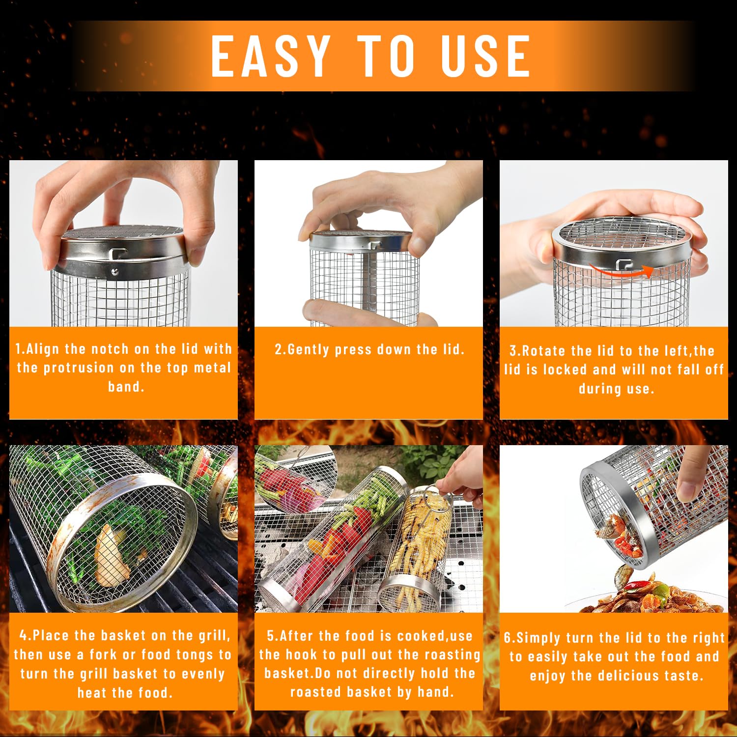 2 個ローリンググリルバスケット屋外グリル用ステンレススチー - Camping Cooking Essentials のレビューと価格