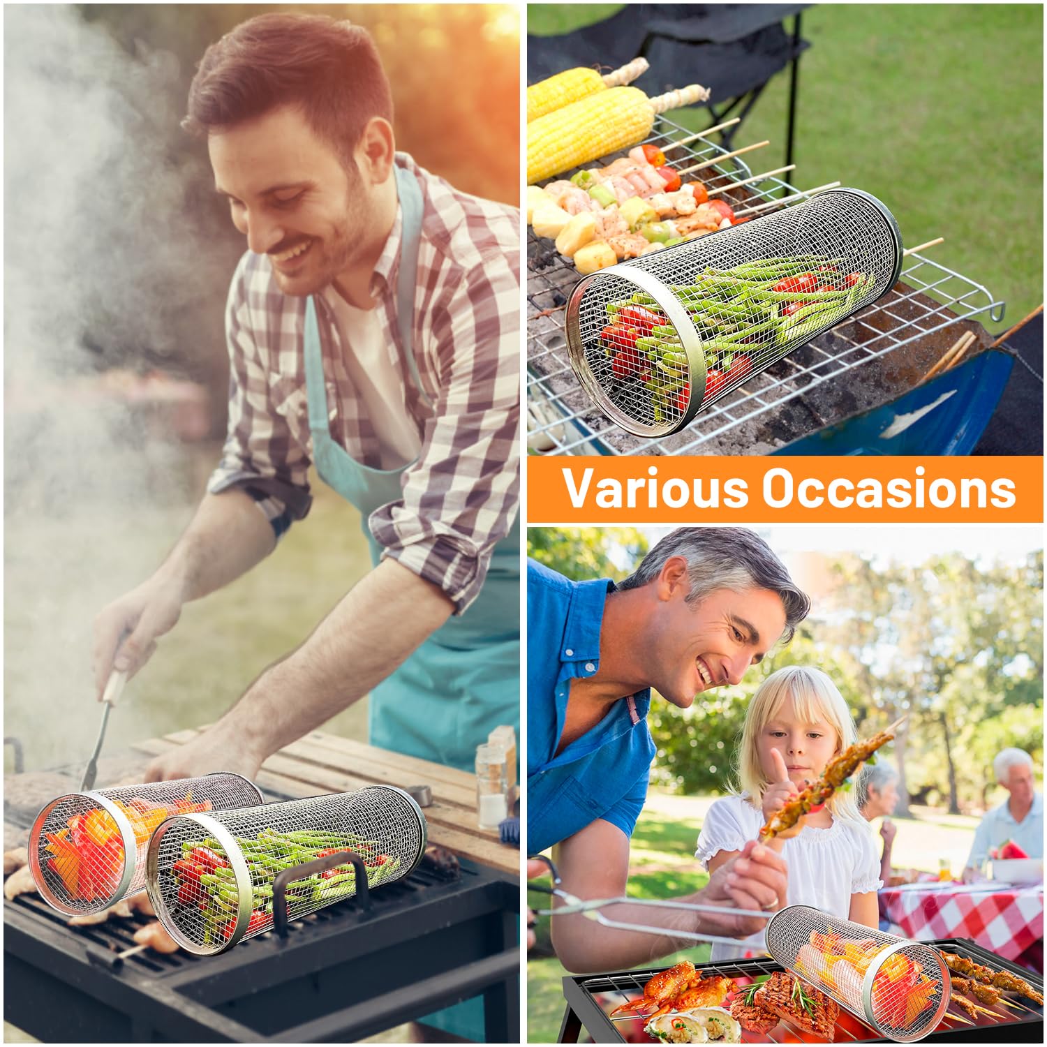 2 個ローリンググリルバスケット屋外グリル用ステンレススチー - Camping Cooking Essentials のレビューと価格