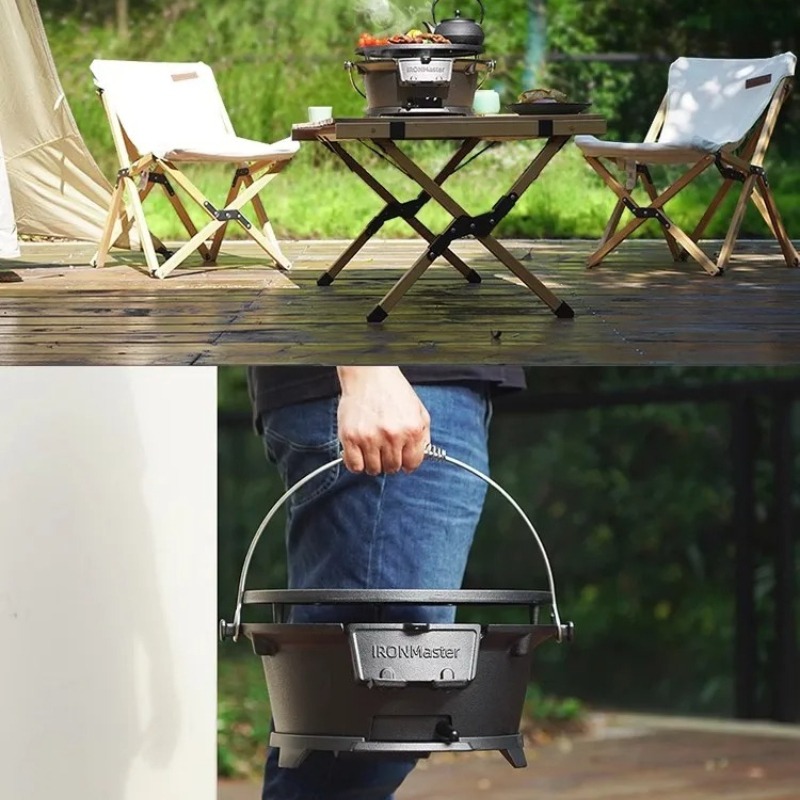 丸型炭火焼きグリル、食品安全な鋳鉄製BBQ、屋外、別荘、庭園 - Camping Cooking Cast Iron のレビューと価格