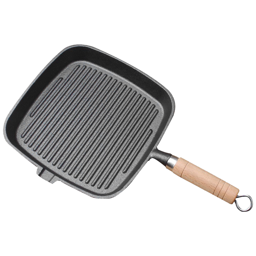 鉄製スキレットステーキパン 木製ハンドル付き 無塗装ノンステ - Camping Cooking Cast Iron のレビューと価格